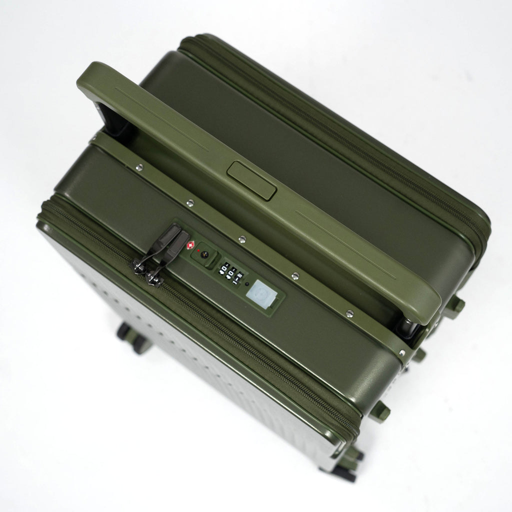 Valise Cabine Premium Business – TSA, Port USB, Compartiment Laptop & Support Téléphone - Vert militaire