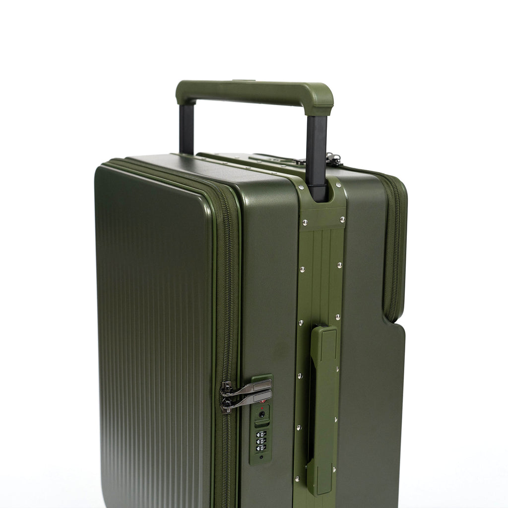 Valise Cabine Premium Business – TSA, Port USB, Compartiment Laptop & Support Téléphone - Vert militaire