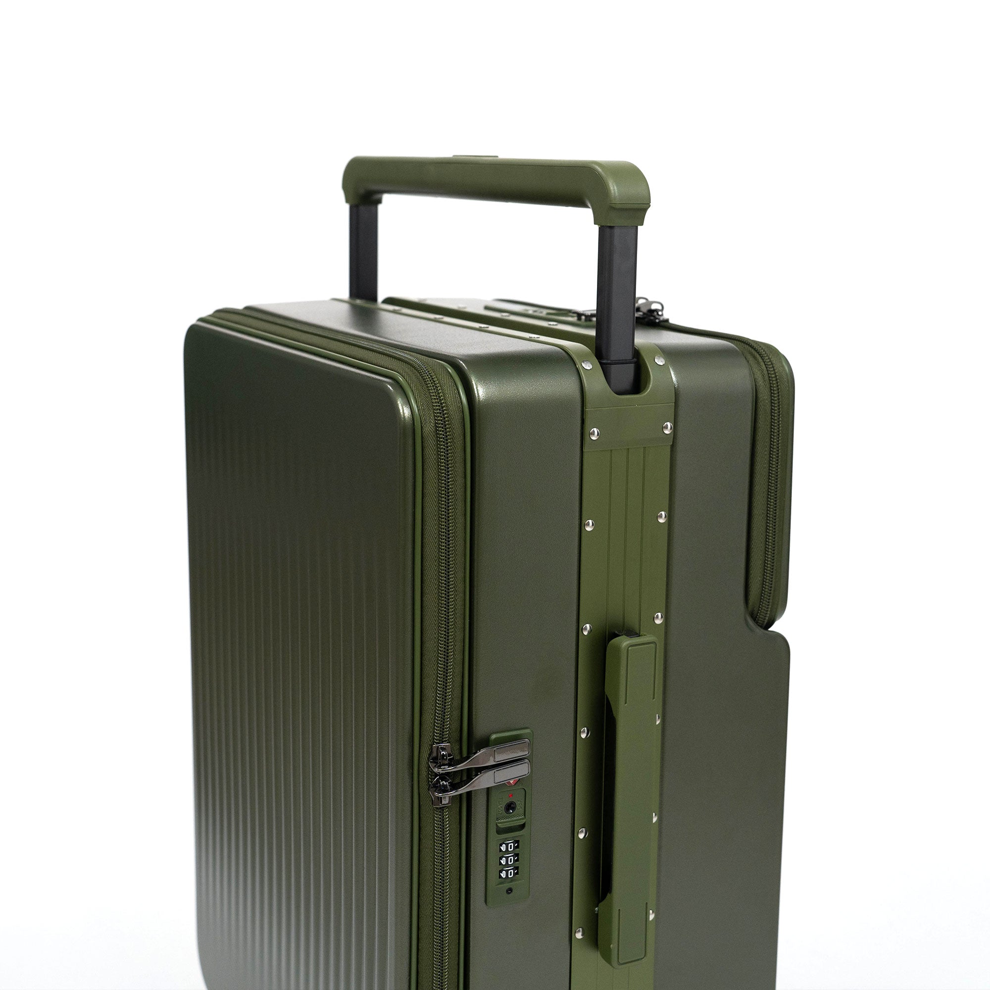 Valise Cabine Premium Business – TSA, Port USB, Compartiment Laptop & Support Téléphone - Vert militaire