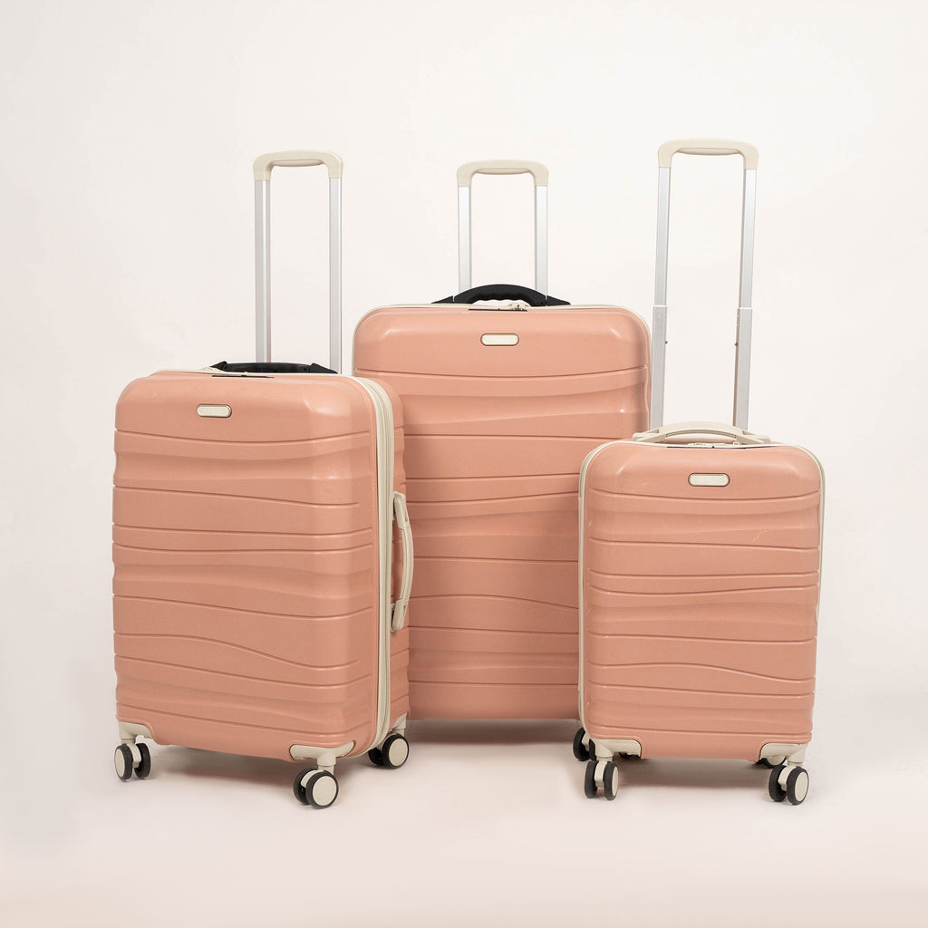 Set de 3 valises Titou avec pèse-bagages intégré et port USB intégré - Saumon & Beige