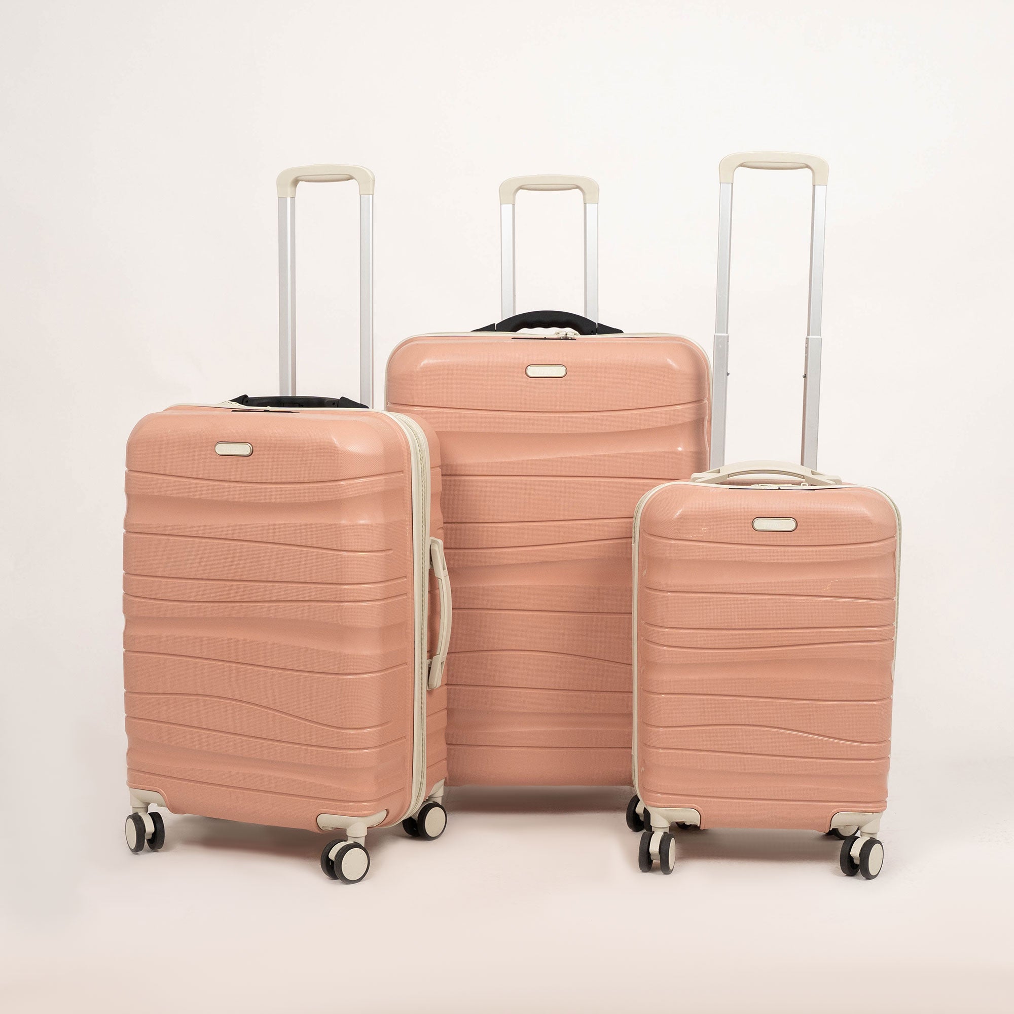 Set de 3 valises Titou avec pèse-bagages intégré et port USB intégré - Saumon & Beige