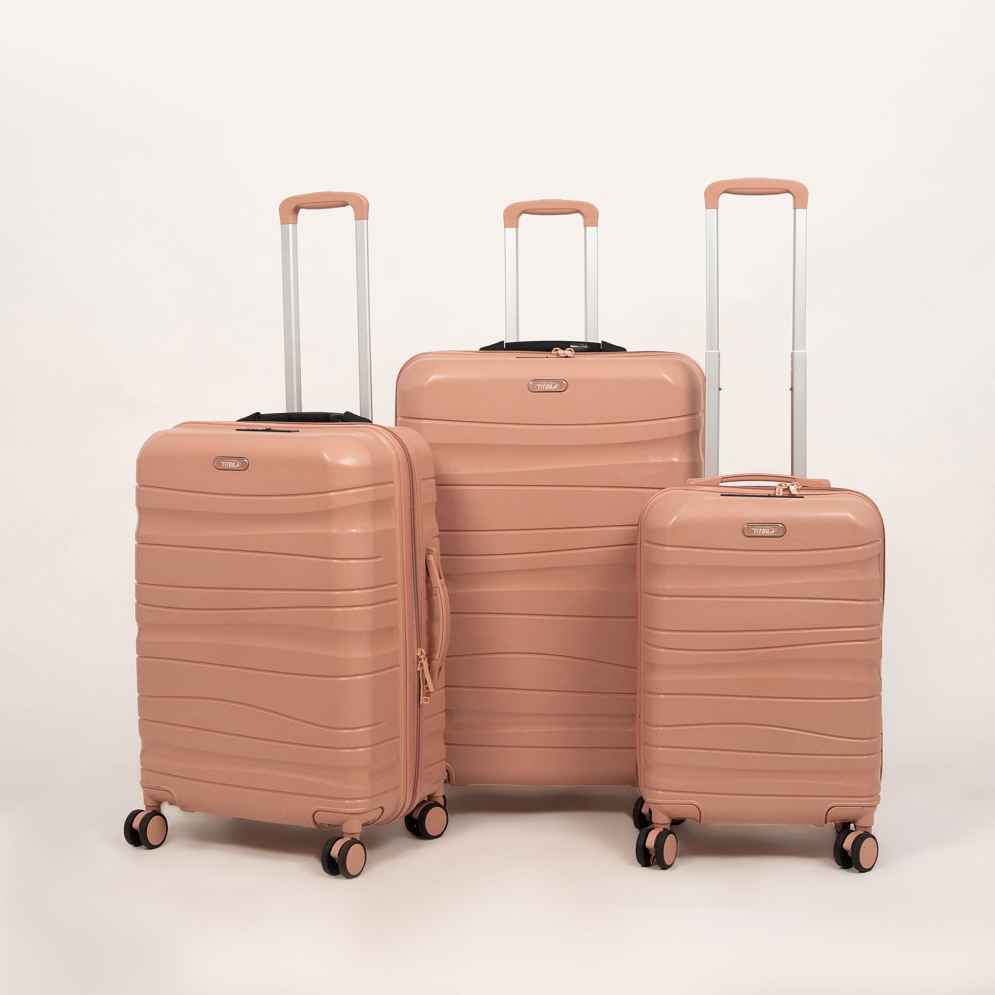 Set de 3 valises Titou avec pèse-bagages intégré et port USB intégré - Saumon