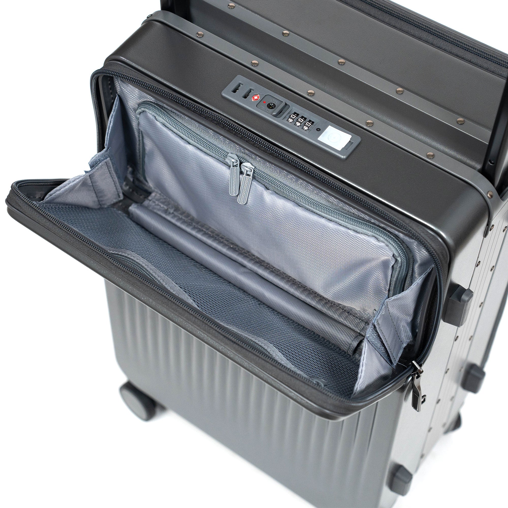 Valise Cabine Premium Business – TSA, Port USB, Compartiment Laptop & Support Téléphone - Gris