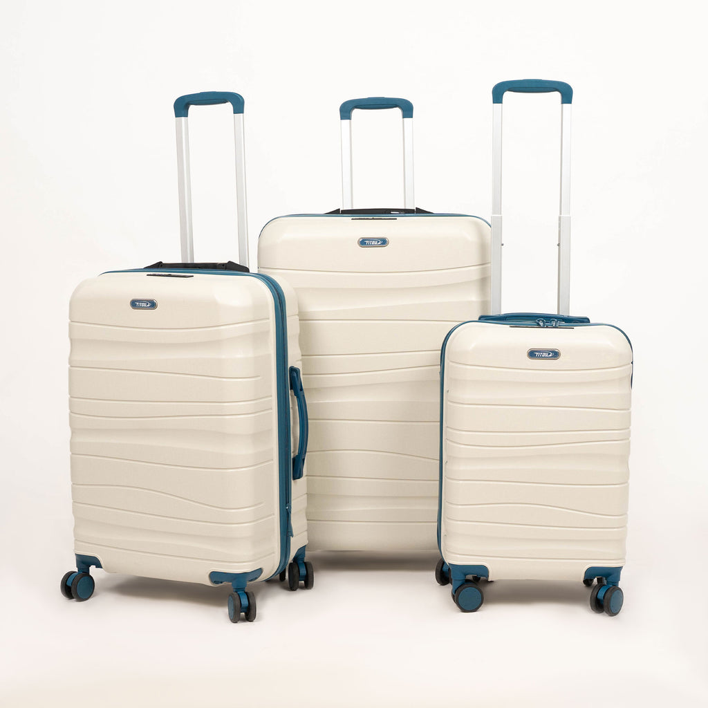 Set de 3 valises Titou avec pèse-bagages intégré et port USB intégré - Beige & Turquoise