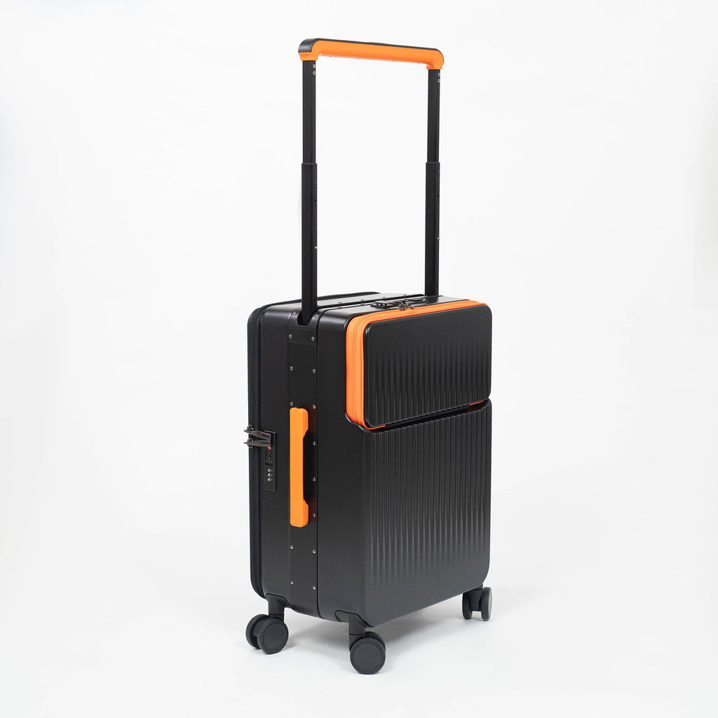 Valise Cabine Premium Business – TSA, Port USB, Compartiment Laptop & Support Téléphone - Noir & Orange