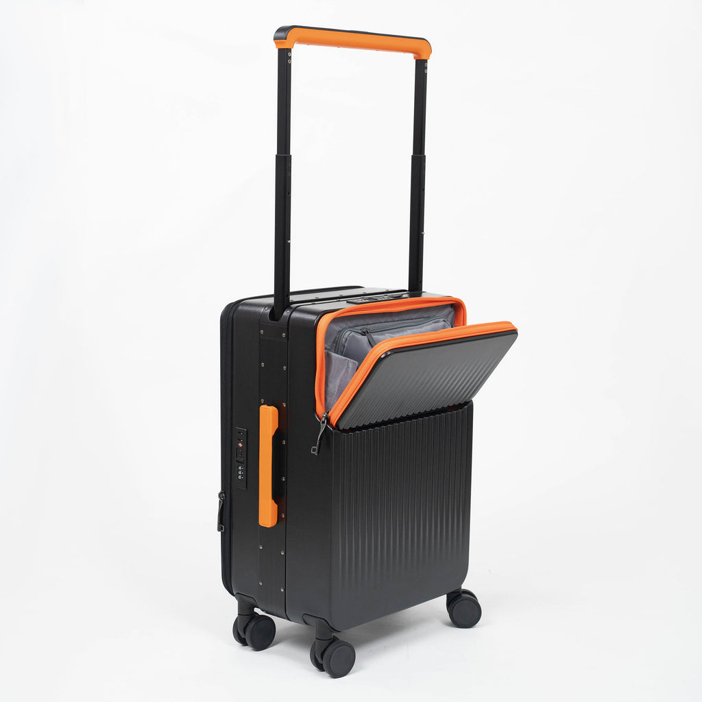 Valise Cabine Premium Business – TSA, Port USB, Compartiment Laptop & Support Téléphone - Noir & Orange