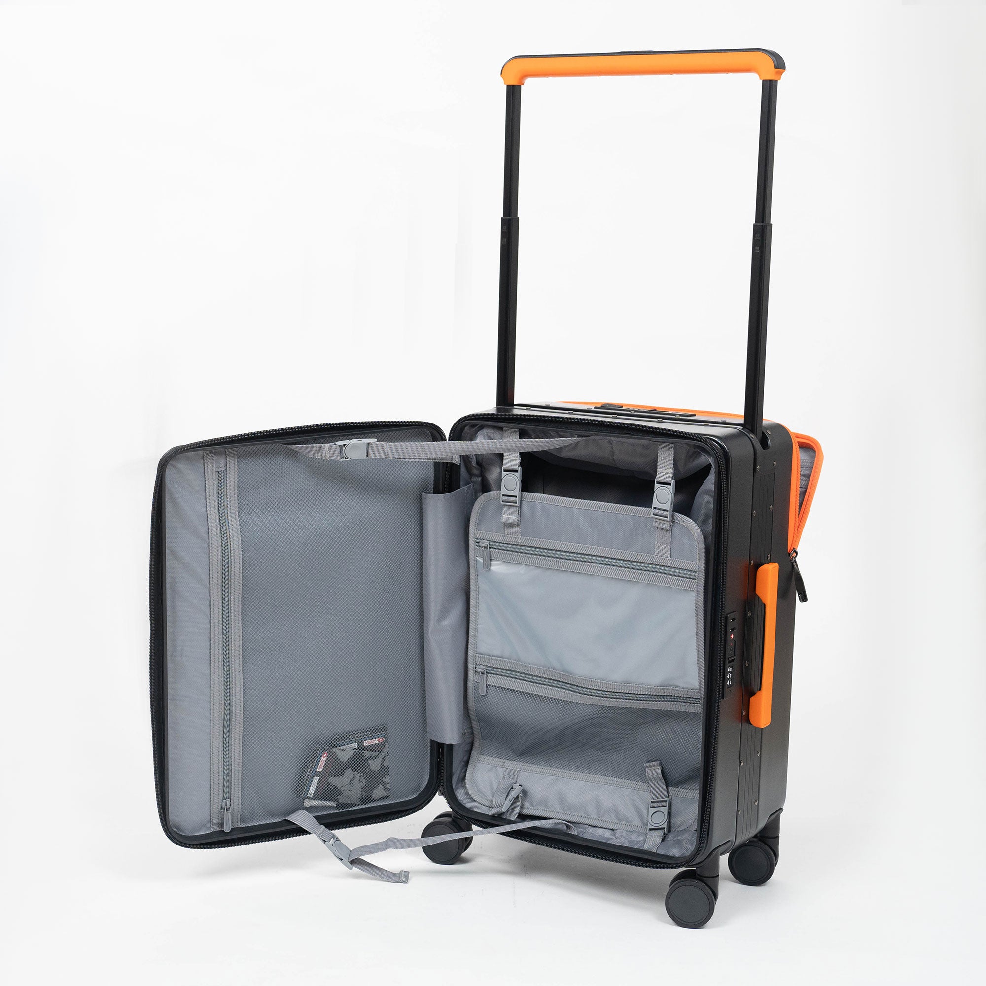 Valise Cabine Premium Business – TSA, Port USB, Compartiment Laptop & Support Téléphone - Noir & Orange