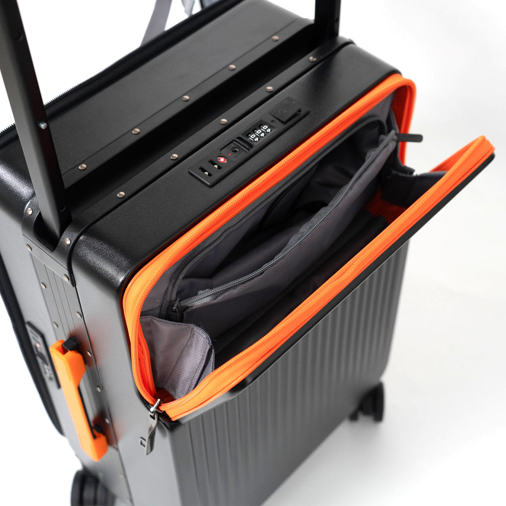 Valise Cabine Premium Business – TSA, Port USB, Compartiment Laptop & Support Téléphone - Noir & Orange