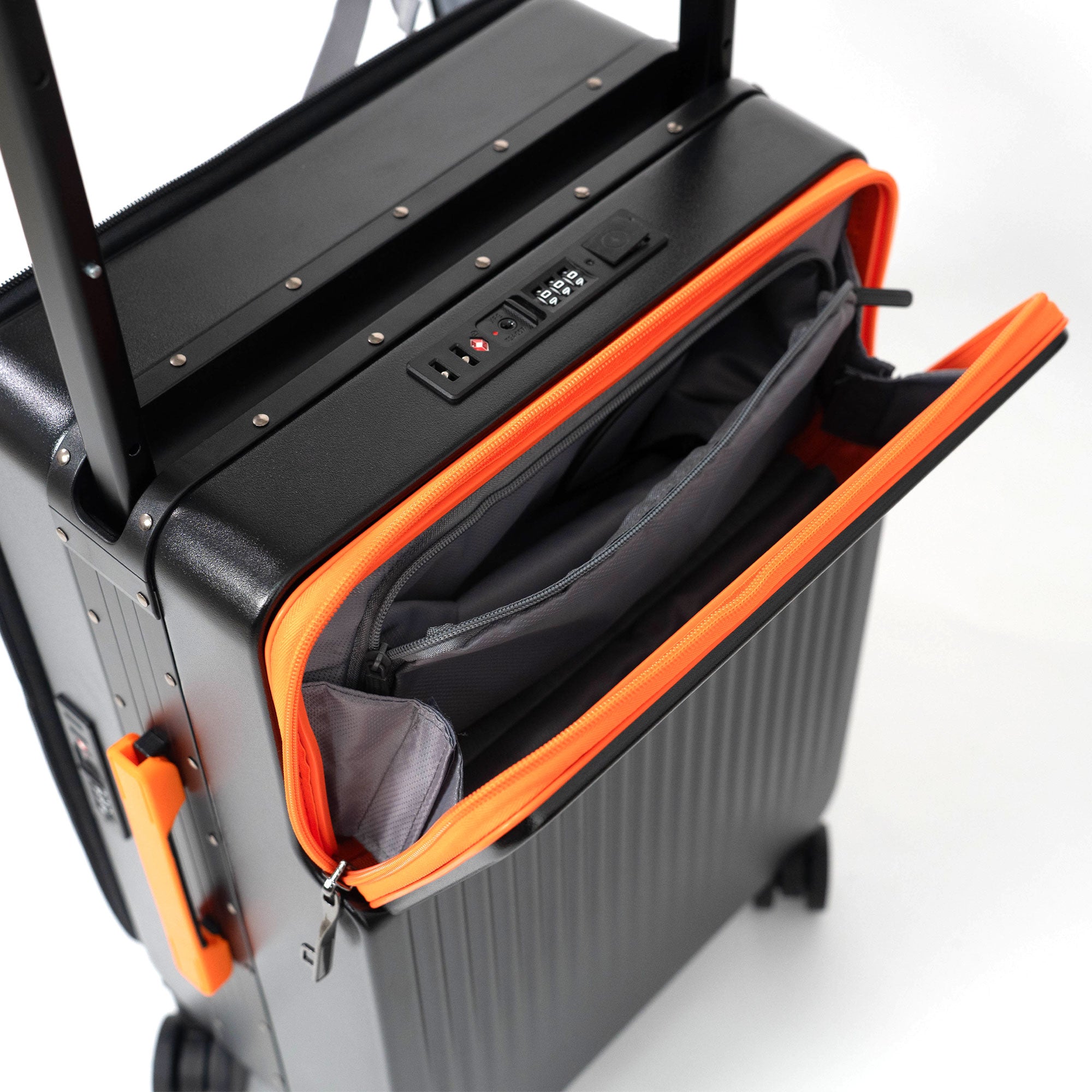 Valise Cabine Premium Business – TSA, Port USB, Compartiment Laptop & Support Téléphone - Noir & Orange