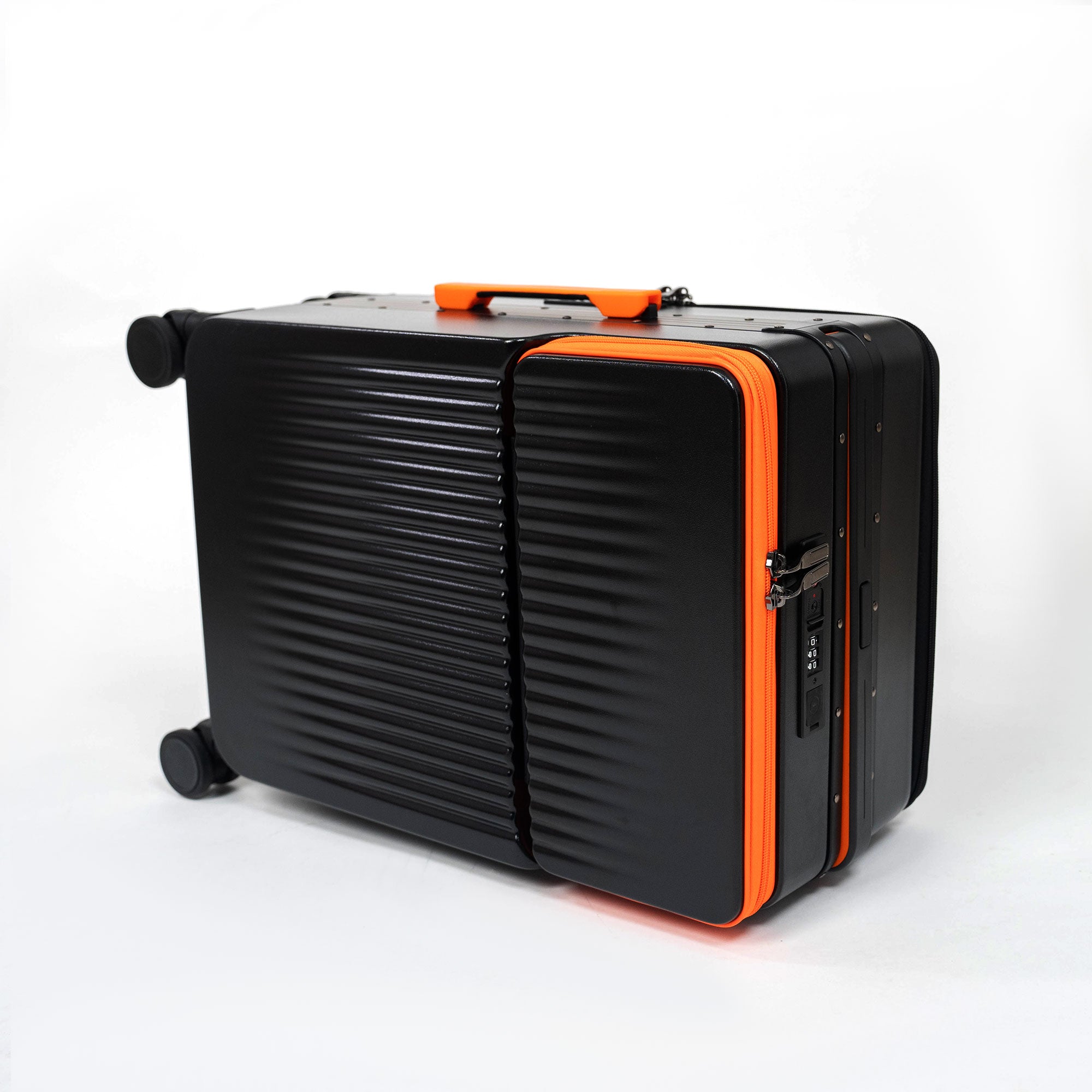 Valise Cabine Premium Business – TSA, Port USB, Compartiment Laptop & Support Téléphone - Noir & Orange