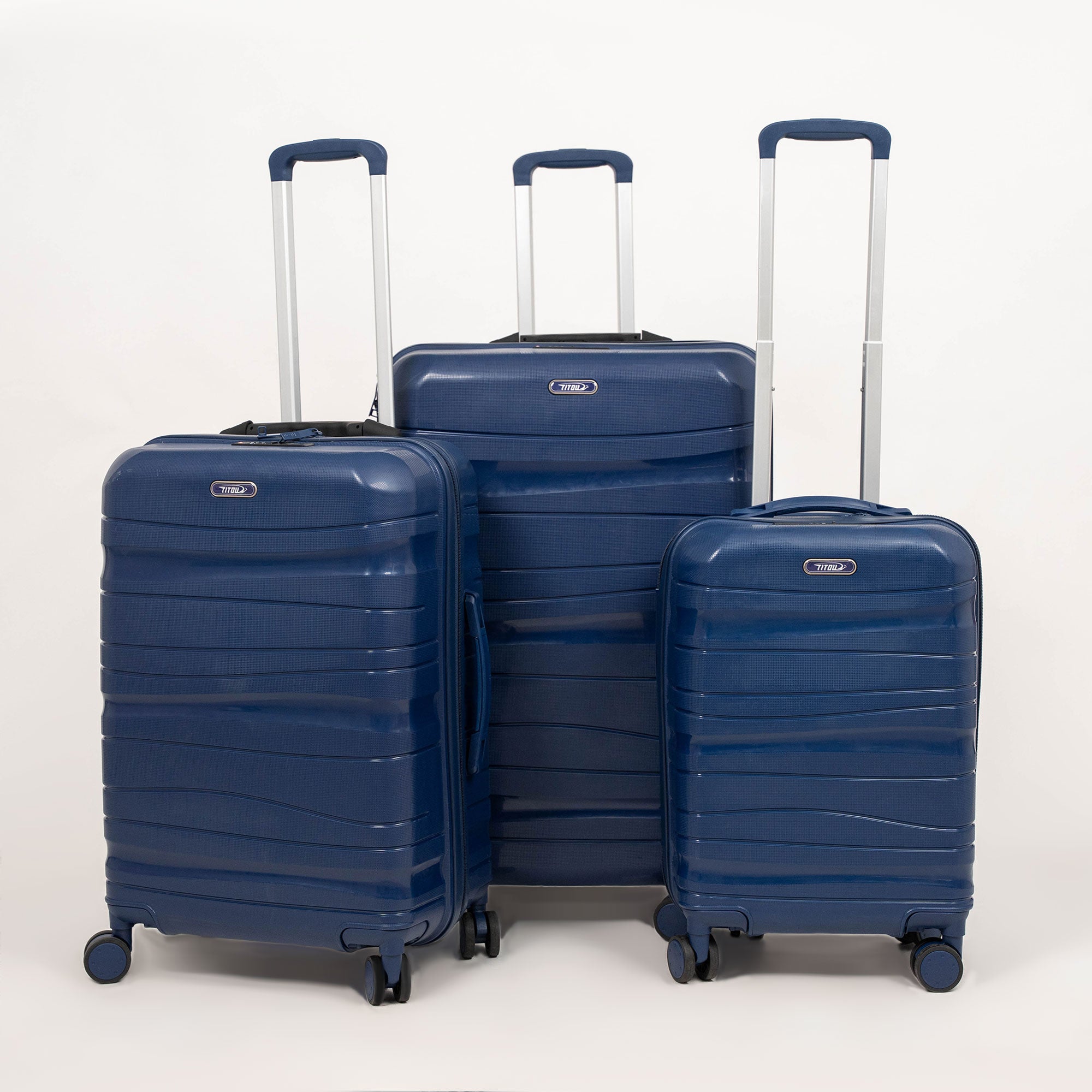 Set de 3 valises Titou avec pèse-bagages intégré et port USB intégré - Bleu Marine
