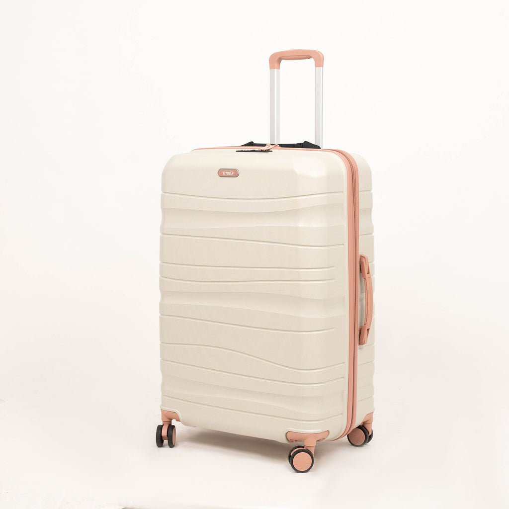 Set de 3 valises Titou avec pèse-bagages intégré et port USB intégré - Beige & Saumon