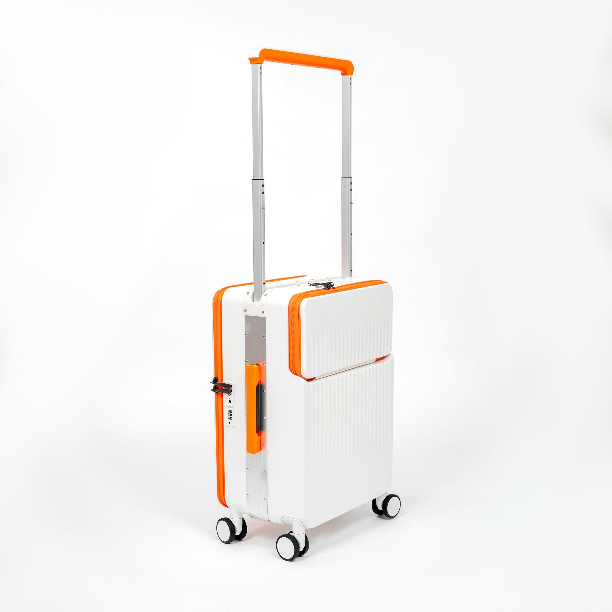 Valise Cabine Premium Business – TSA, Port USB, Compartiment Laptop & Support Téléphone - Blanc & Orange