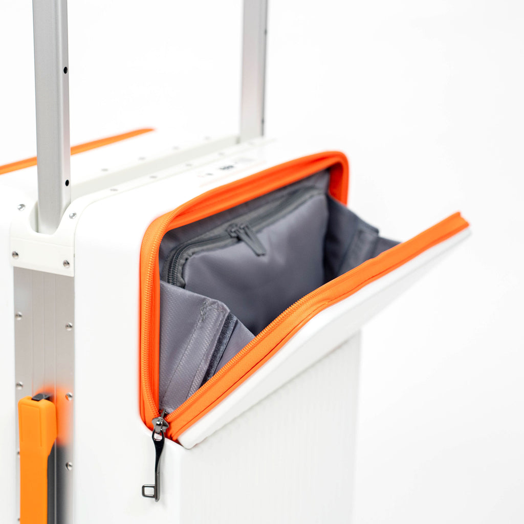 Valise Cabine Premium Business – TSA, Port USB, Compartiment Laptop & Support Téléphone - Blanc & Orange