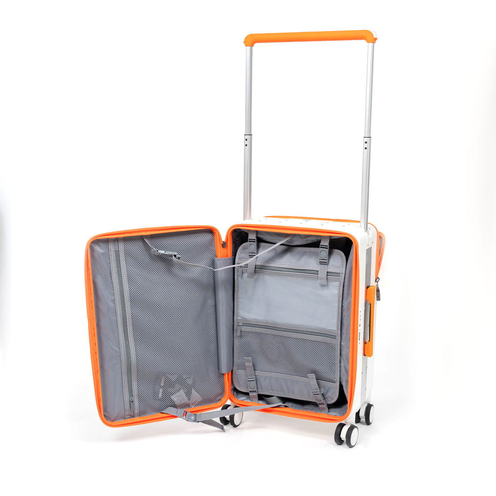 Valise Cabine Premium Business – TSA, Port USB, Compartiment Laptop & Support Téléphone - Blanc & Orange