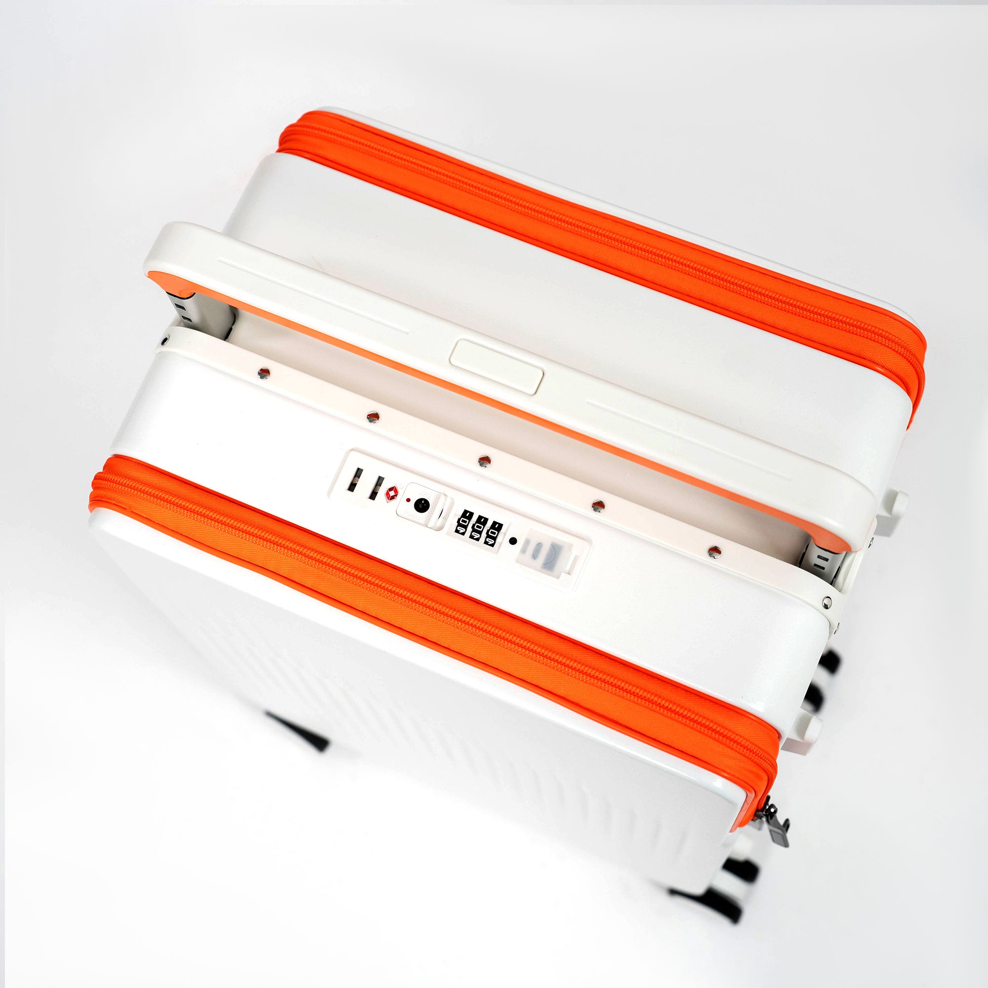 Valise Cabine Premium Business – TSA, Port USB, Compartiment Laptop & Support Téléphone - Blanc & Orange