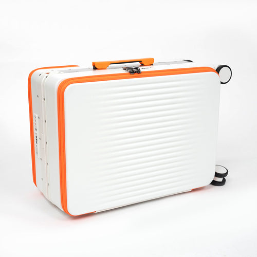 Valise Cabine Premium Business – TSA, Port USB, Compartiment Laptop & Support Téléphone - Blanc & Orange