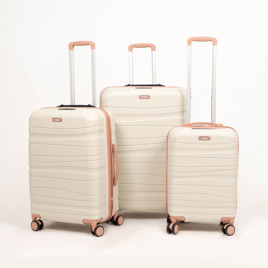 Set de 3 valises Titou avec pèse-bagages intégré et port USB intégré - Beige & Saumon