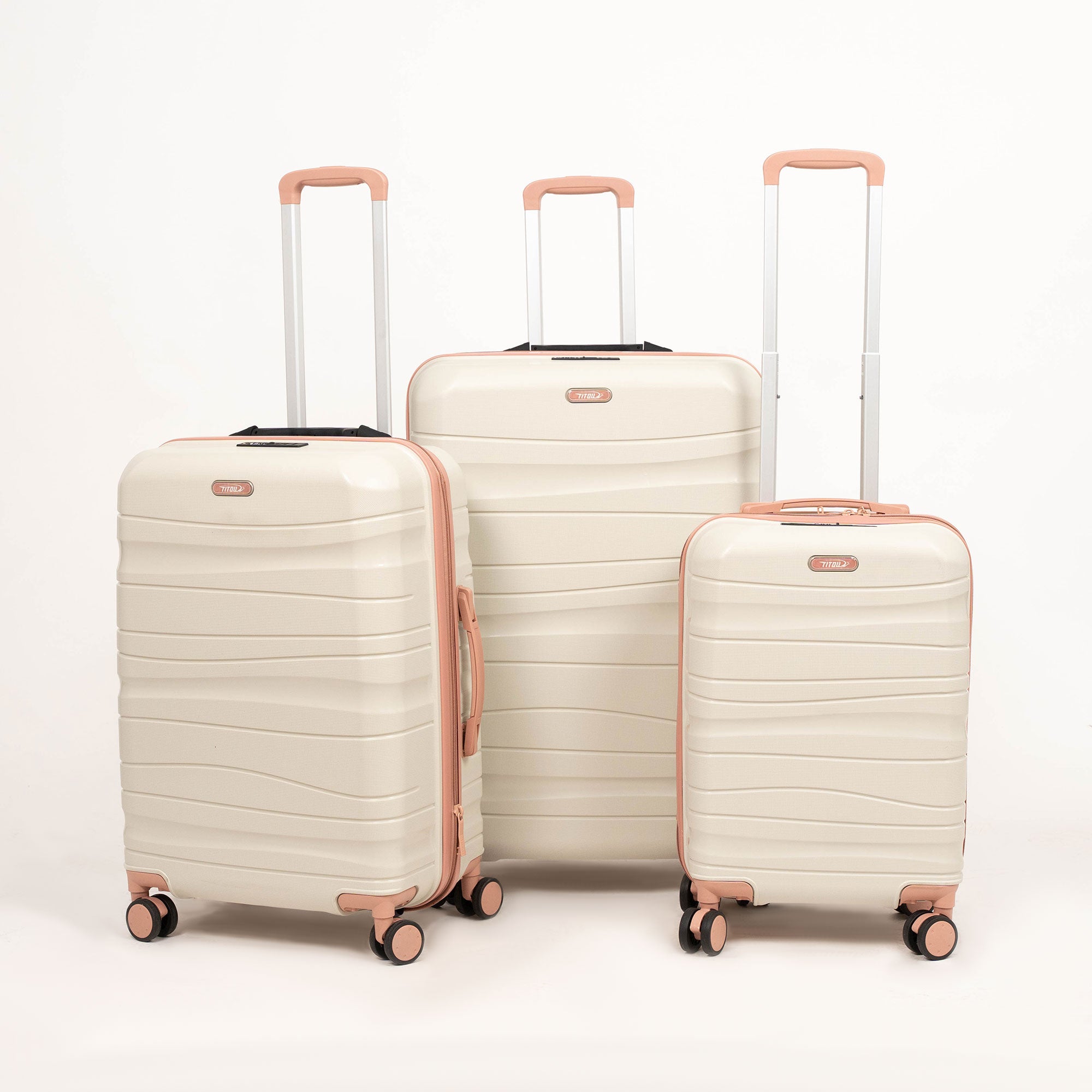 Set de 3 valises Titou avec pèse-bagages intégré et port USB intégré - Beige & Saumon