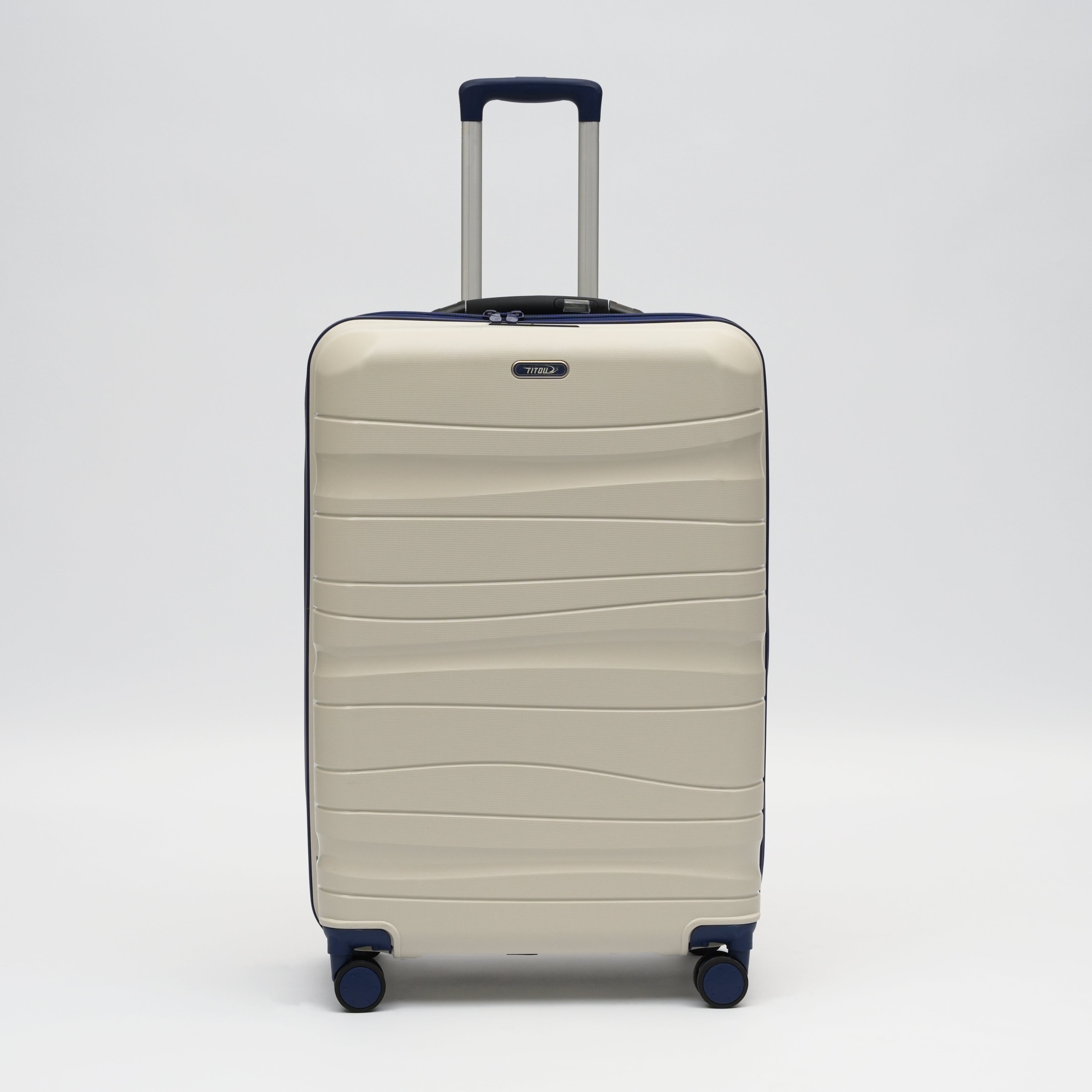 Set de 3 valises Titou avec pèse-bagages intégré et port USB intégré - Beige & BleuMarine