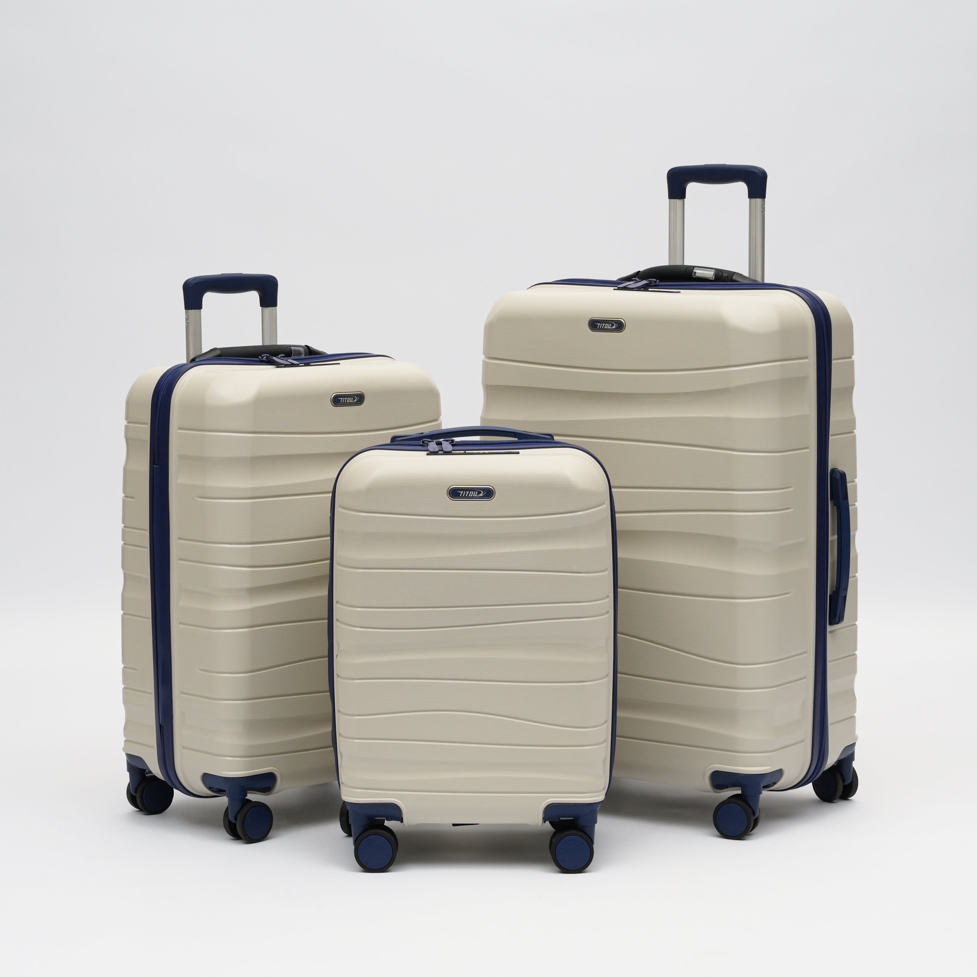 Set de 3 valises Titou avec pèse-bagages intégré et port USB intégré - Beige & BleuMarine