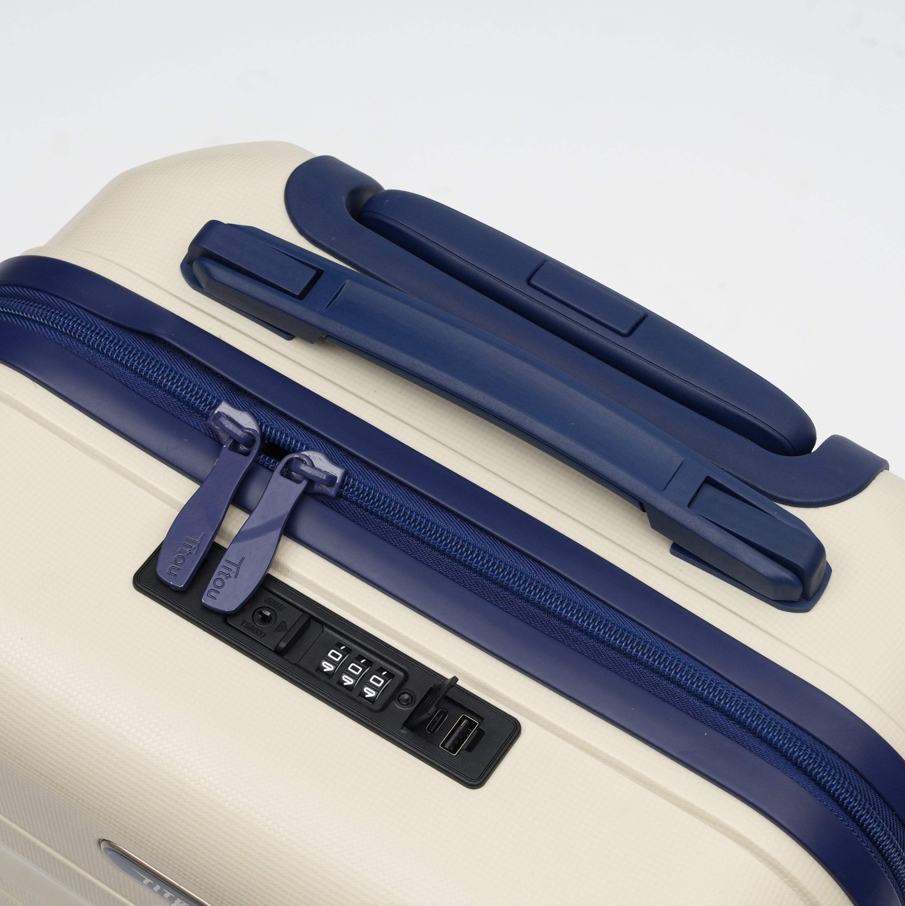Set de 3 valises Titou avec pèse-bagages intégré et port USB intégré - Beige & BleuMarine